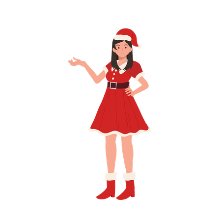Linda garota com roupa de Papai Noel  Ilustração
