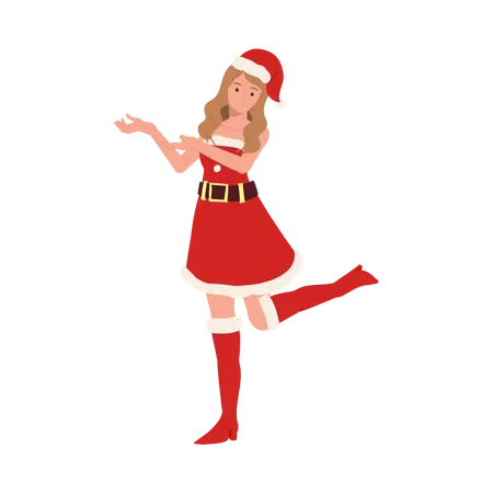 Linda garota com roupa de Papai Noel  Ilustração
