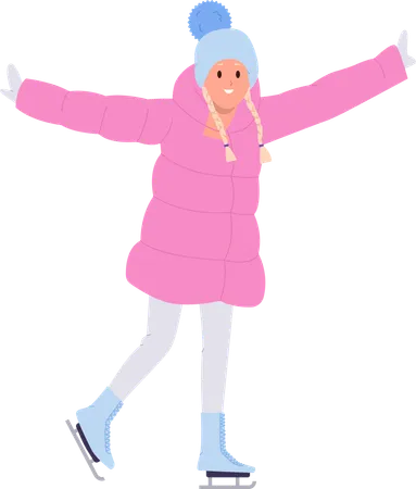 Linda garota curtindo patinação no gelo nas férias de inverno  Ilustração