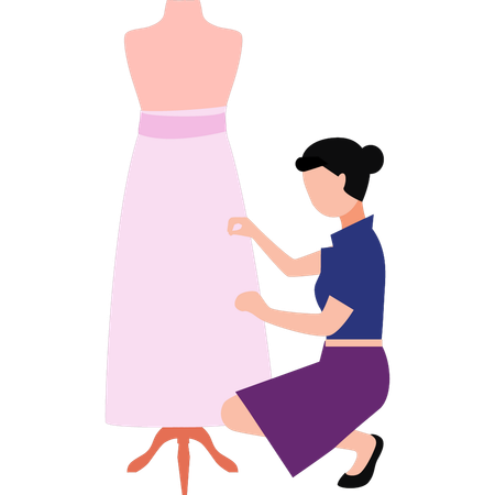 Linda garota está colocando roupas no manequim  Ilustração