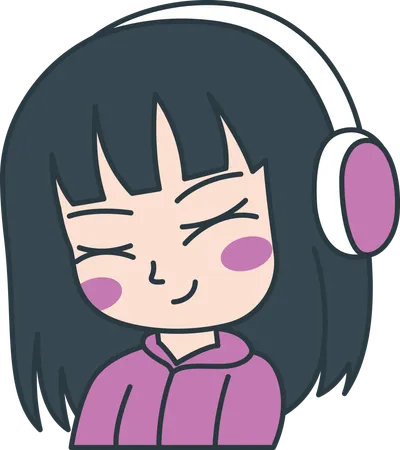 Linda garota gamer personagem de desenho animado de anime usando fone de ouvido com expressão triste  Ilustração