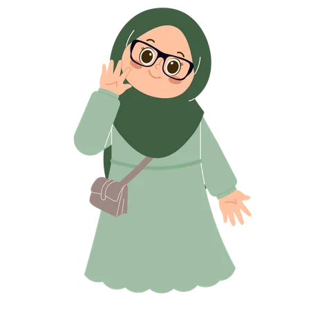Linda garota Hijab dizendo oi  Ilustração
