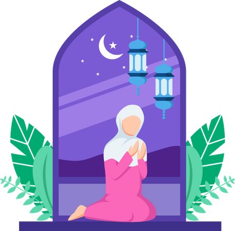 Linda garota islâmica fazendo oração islâmica  Ilustração