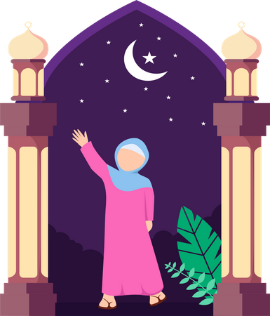 Linda garota muçulmana acenando com a mão em pé  Ilustração