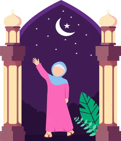 Linda garota muçulmana acenando com a mão em pé  Ilustração