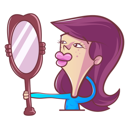 Linda garota olhando no espelho  Ilustração