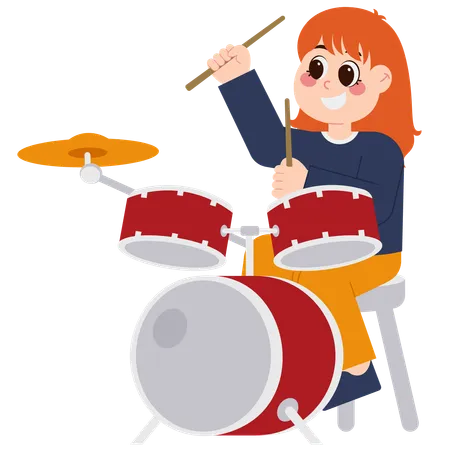 Linda garota tocando bateria  Illustration