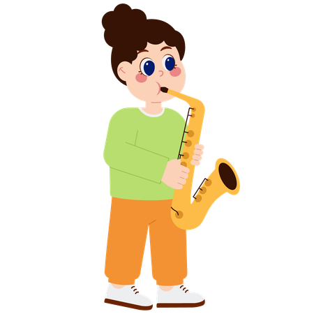 Linda garota tocando saxofone  Ilustração