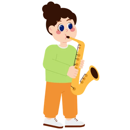 Linda garota tocando saxofone  Ilustração