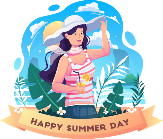 Linda garota vestindo roupas de verão  Ilustração