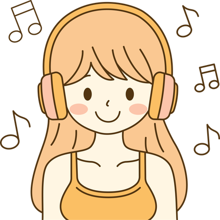 Linda chica hermosa escuchando música mientras sonríe  Ilustración