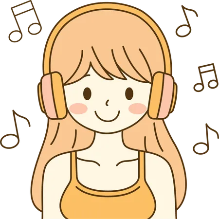 Linda chica hermosa escuchando música mientras sonríe  Ilustración