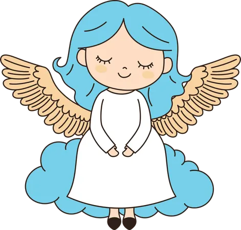 Linda menina anjo alada com nuvem no céu  Ilustração
