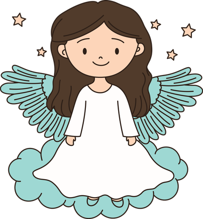 Linda menina anjo alada com nuvem no céu  Ilustração