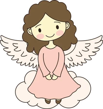 Linda menina anjo alada com nuvem no céu  Ilustração