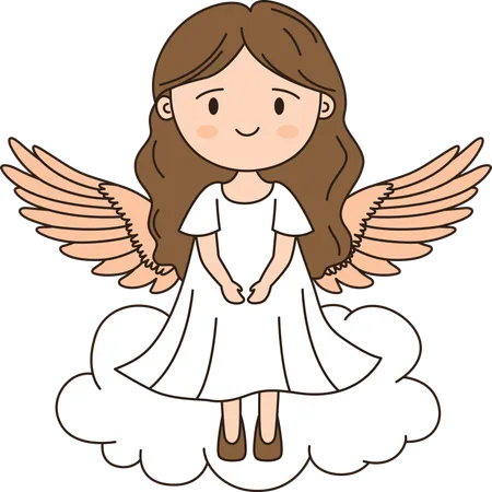 Linda menina anjo alada com nuvem no céu  Ilustração