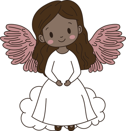 Linda menina anjo alada com nuvem no céu  Ilustração
