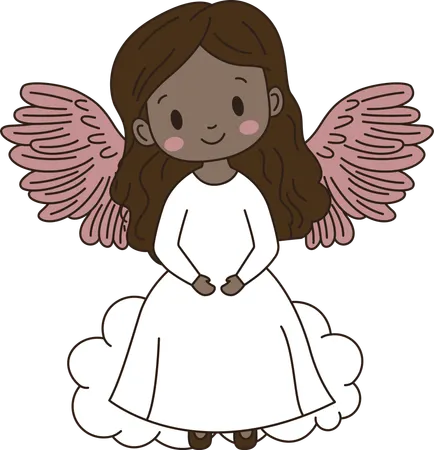 Linda menina anjo alada com nuvem no céu  Ilustração