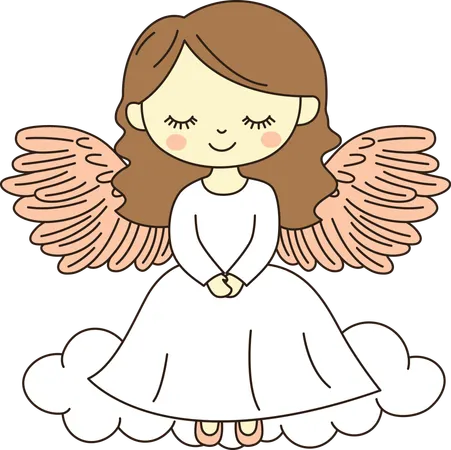 Linda menina anjo alada com nuvem no céu  Ilustração