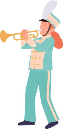 Menina bonitinha tocando trompete  Ilustração