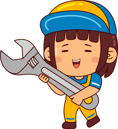 Linda mujer mecánica con llave  Ilustración