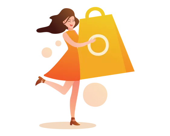 Linda mulher feliz com sacolas de compras  Ilustração