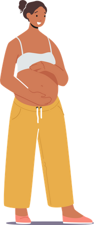 Linda mulher latina grávida com a mão na barriga  Ilustração