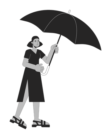 Mulher bonita segurando guarda-chuva aberto  Ilustração