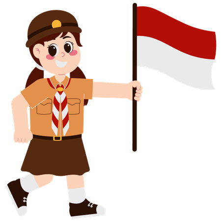 Linda Chica Llevando La Bandera De Indonesia  Ilustración