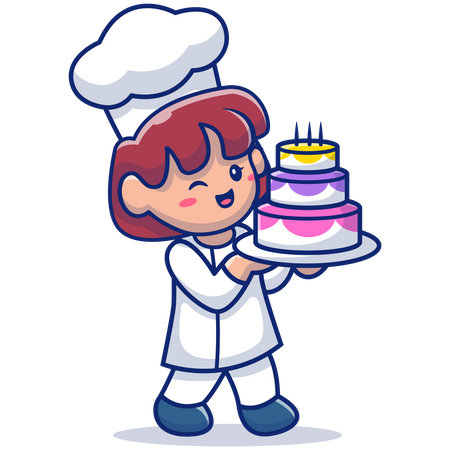 Linda chica horneando pastel  Ilustración