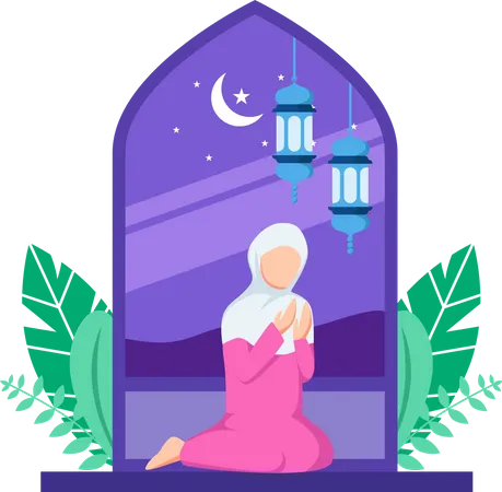 Linda chica islámica haciendo oración islámica  Ilustración