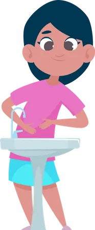 Linda chica lavándose las manos  Ilustración