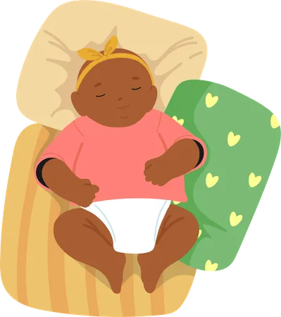 Hermosa niña recién nacida durmiendo en la cama con almohadas disfrutando de una siesta nocturna  Ilustración