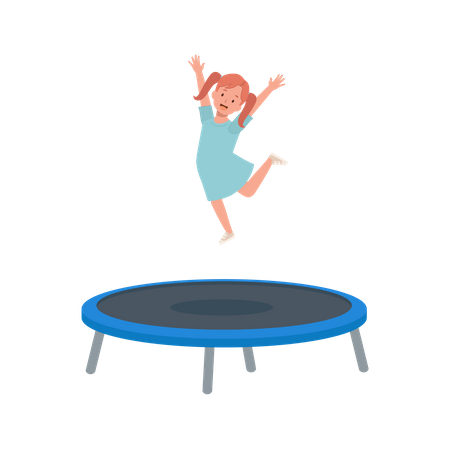 Linda chica salta en trampolín  Ilustración