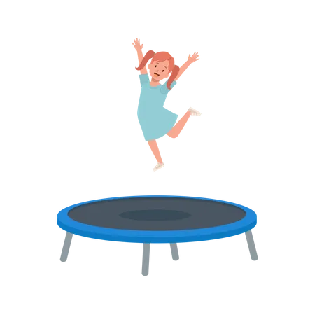 Linda chica salta en trampolín  Ilustración