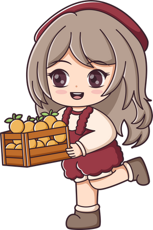 Linda chica sosteniendo cesta de frutas  Ilustración