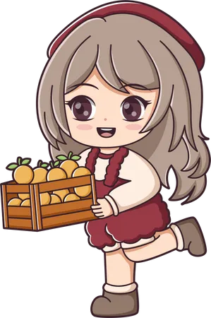 Linda chica sosteniendo cesta de frutas  Ilustración
