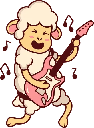 Linda oveja tocando la guitarra  Ilustración