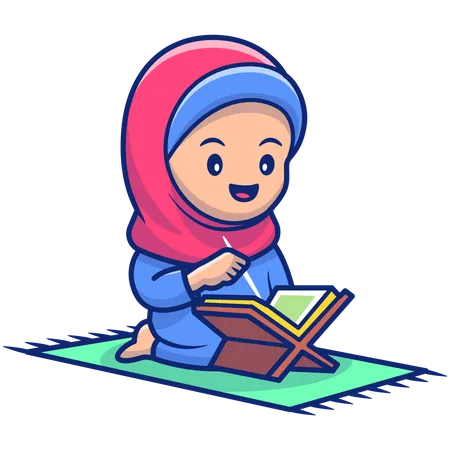 Linda niña hijab rezando namaz  Ilustración