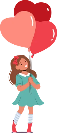 Lindas niñas con manojo de globos en forma de corazón  Ilustración