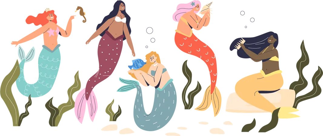 Lindas sereias no mar  Ilustração