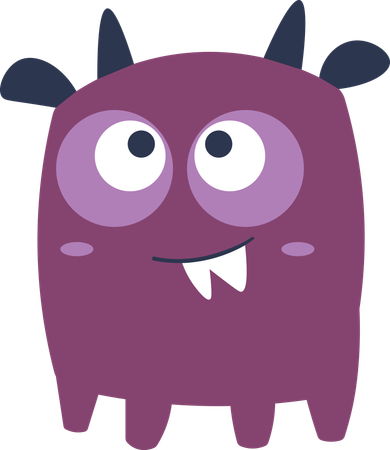 Lindo y aterrador personaje de monstruo morado feo con cuernos  Ilustración