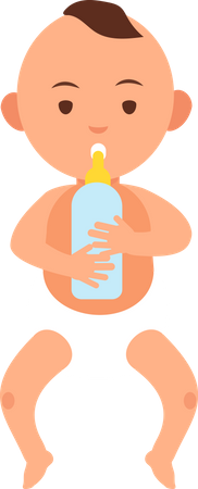 Lindo bebé en pañal bebiendo leche  Ilustración