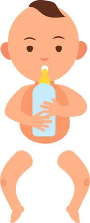 Lindo bebé en pañal bebiendo leche  Ilustración