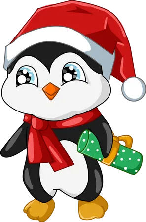 Lindo bebé pingüino con sombrero de Navidad  Ilustración