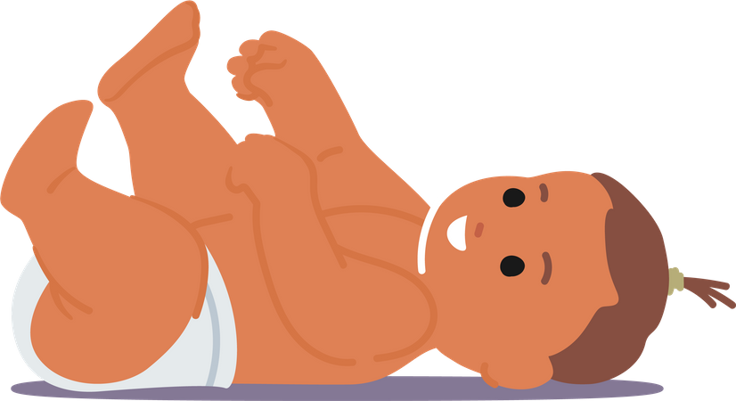 Fofo bebê recém-nascido deitado no chão e brincando  Ilustração