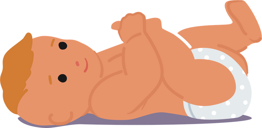 Lindo bebé recién nacido tirado en el suelo y jugando con la pierna  Ilustración