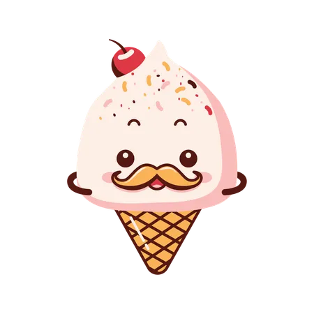 Helado lindo del cono de cereza del bigote  Ilustración