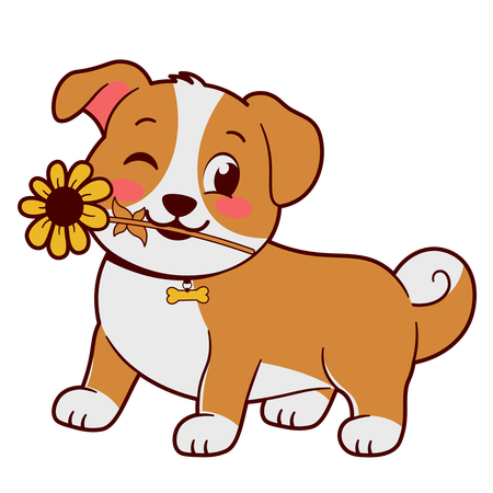 Lindo perrito con girasol  Ilustración