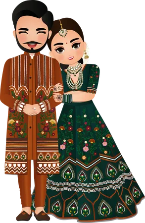 Lindo casal hindu em vestido tradicional indiano  Ilustração